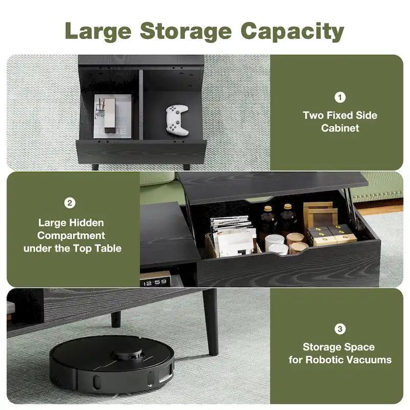 Lift Top Coffee Storage Wood Tables with Hidden Compartment
