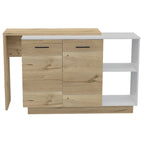 TUHOME Sicilia Kitchen Island with 2 Open Shelves, Double Door Cabinet, and 3 Inner Shelves