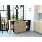 TUHOME Sicilia Kitchen Island with 2 Open Shelves, Double Door Cabinet, and 3 Inner Shelves