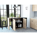 TUHOME Sicilia Kitchen Island with 2 Open Shelves, Double Door Cabinet, and 3 Inner Shelves