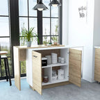 TUHOME Sicilia Kitchen Island with 2 Open Shelves, Double Door Cabinet, and 3 Inner Shelves