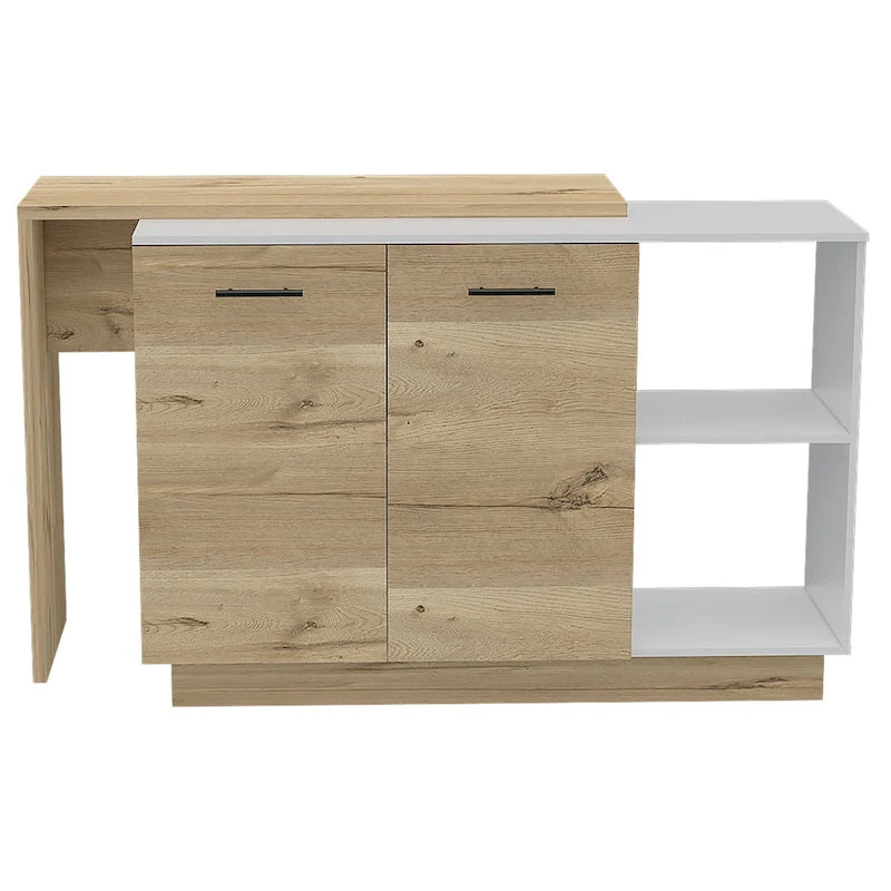 TUHOME Sicilia Kitchen Island with 2 Open Shelves, Double Door Cabinet, and 3 Inner Shelves