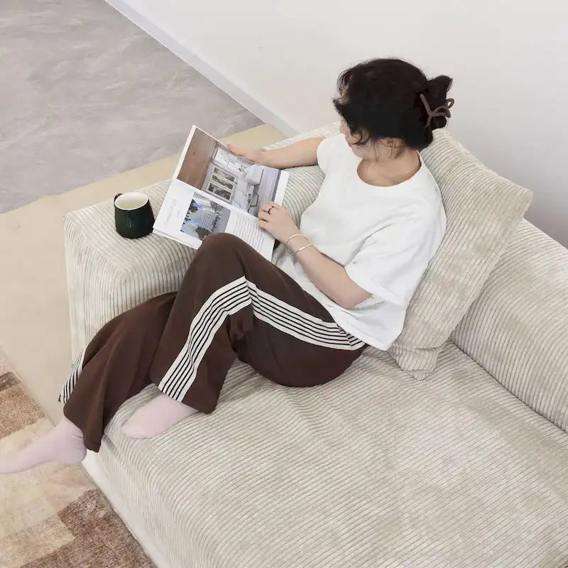 141.73  Corduroy Large Reversible Modular Sectional Sofa L-Shape Couch with Otoman and Pillow