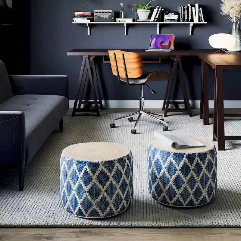 WYNDENHALL Nesbitt Boho Round Pouf, Natural Woven Braided Jute