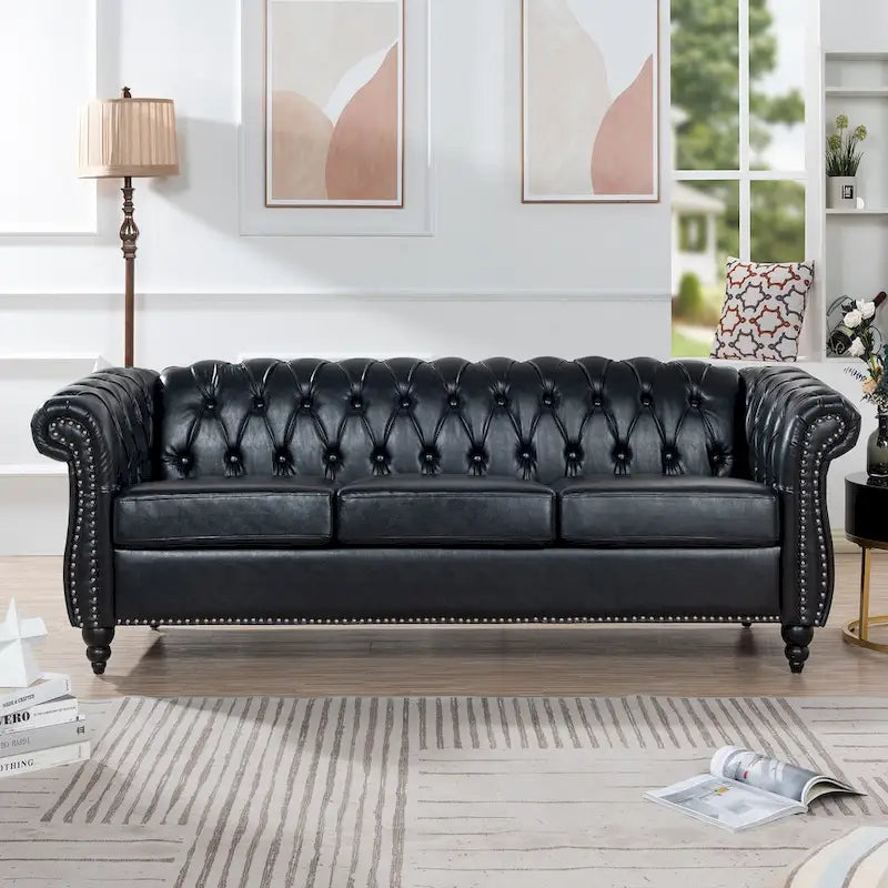 Comfortable 3-Seater Sofa with Fashion Striped Seat Cushion
