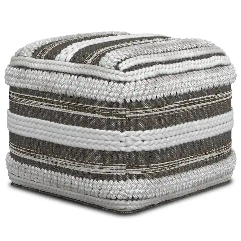 WYNDENHALL Silva Boho Square Pouf in Handloom Woven Pattern