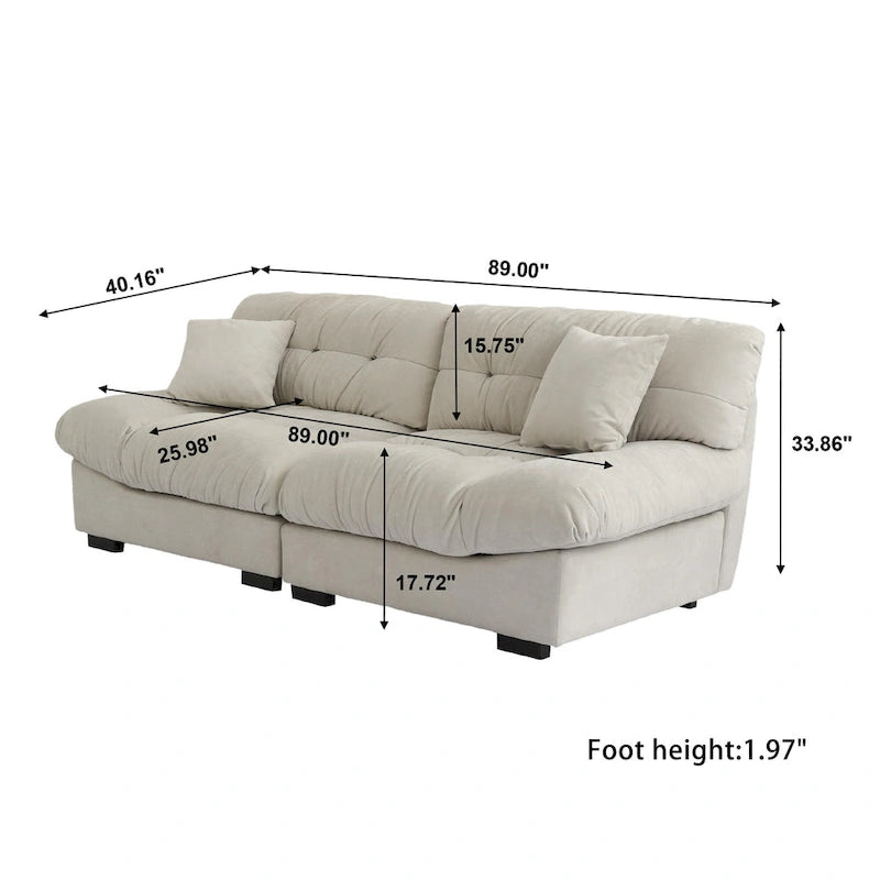 89 Suede Sectional Sofa Cloud Shape Couch for Living Room
