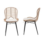 Brenna Modern Bohemian Rattan and Metal 2-Piece Dining Chair Set