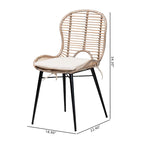 Brenna Modern Bohemian Rattan and Metal 2-Piece Dining Chair Set