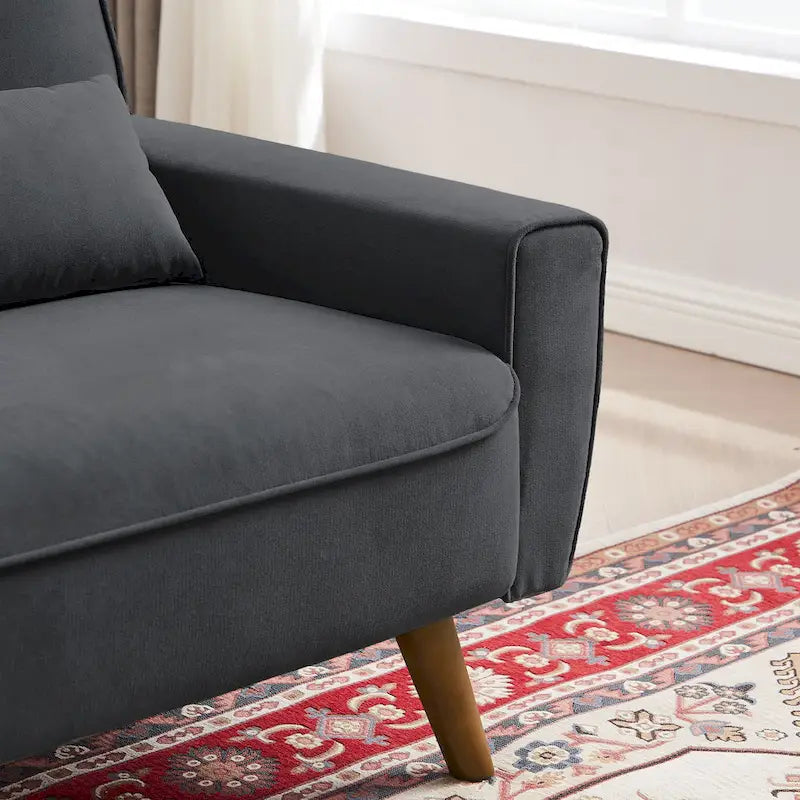 48.82 Small Tufted Loveseat Sofa with 2 Pillows and Tapered Wood Legs