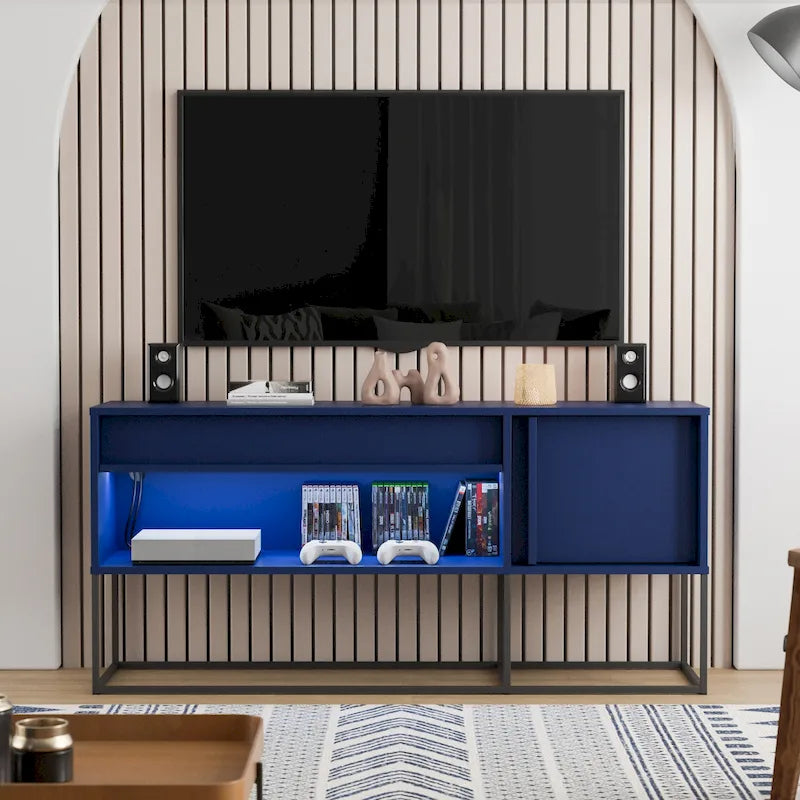 DH BASIC Modern 60-inch 16 Colors LED TV Stand with One Drawer and Metal Legs by Denhour