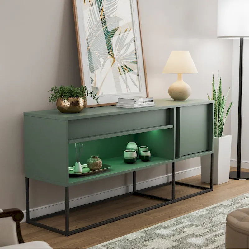 DH BASIC Modern 60-inch 16 Colors LED TV Stand with One Drawer and Metal Legs by Denhour