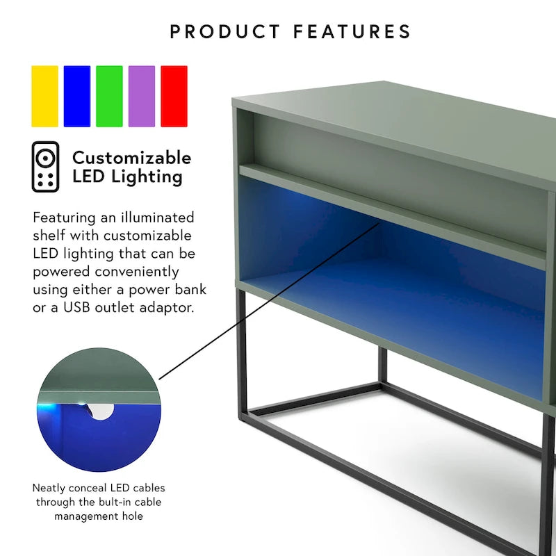 DH BASIC Modern 60-inch 16 Colors LED TV Stand with One Drawer and Metal Legs by Denhour