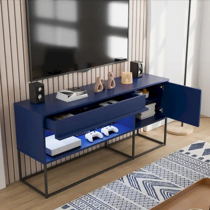 DH BASIC Modern 60-inch 16 Colors LED TV Stand with One Drawer and Metal Legs by Denhour