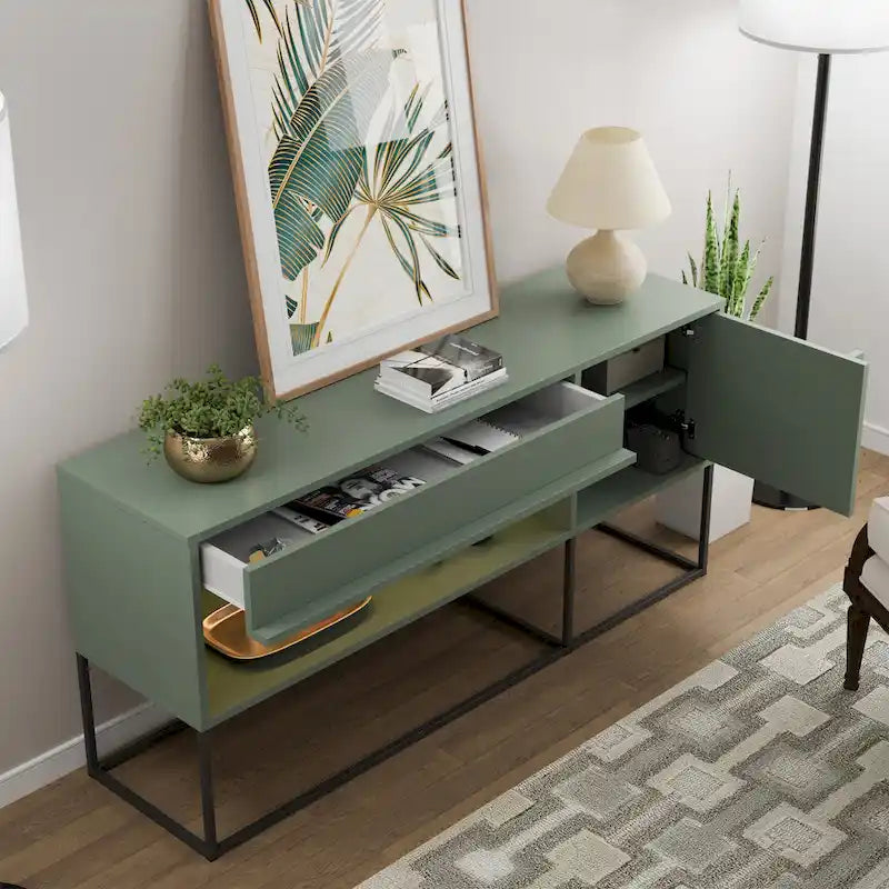 DH BASIC Modern 60-inch 16 Colors LED TV Stand with One Drawer and Metal Legs by Denhour