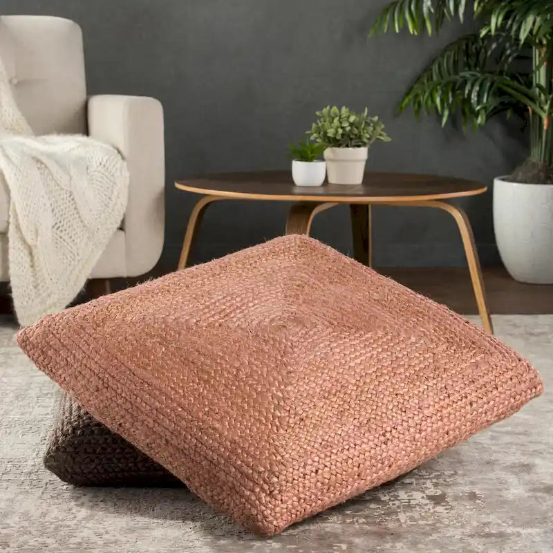The Curated Nomad Faxon Textured Jute Pouf/ Floor Pillow