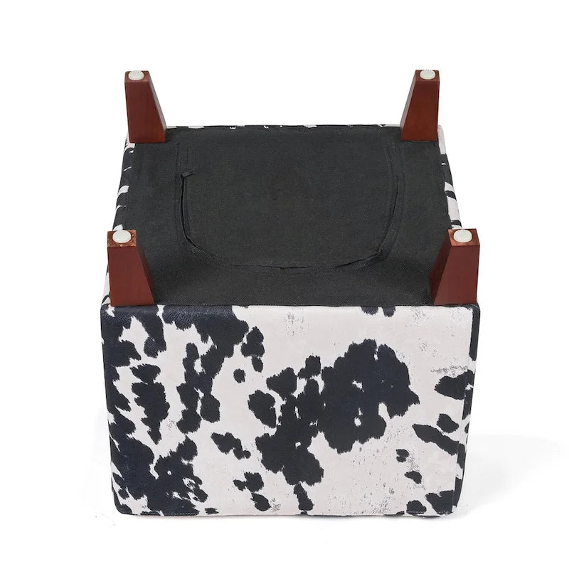 Adeco British Style Cow Print Cube Ottoman Home Bench Classy Footstool