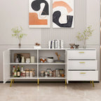 Buffet Sideboard Cabinet with 3 Drawers & 2 Doors, Espresso/White