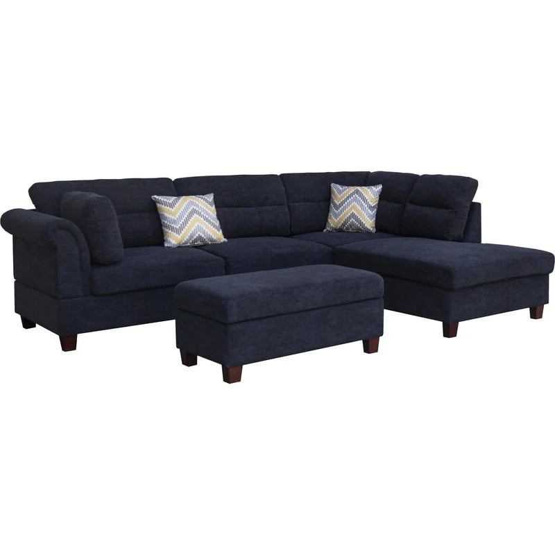 Diego 103.5 Fabric Sectional Sofa with Right Facing Chaise, Storage Ottoman, and 2 Accent Pillows