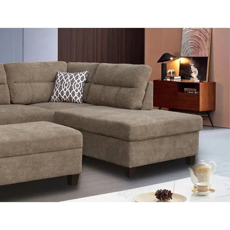 Diego 103.5 Fabric Sectional Sofa with Right Facing Chaise, Storage Ottoman, and 2 Accent Pillows
