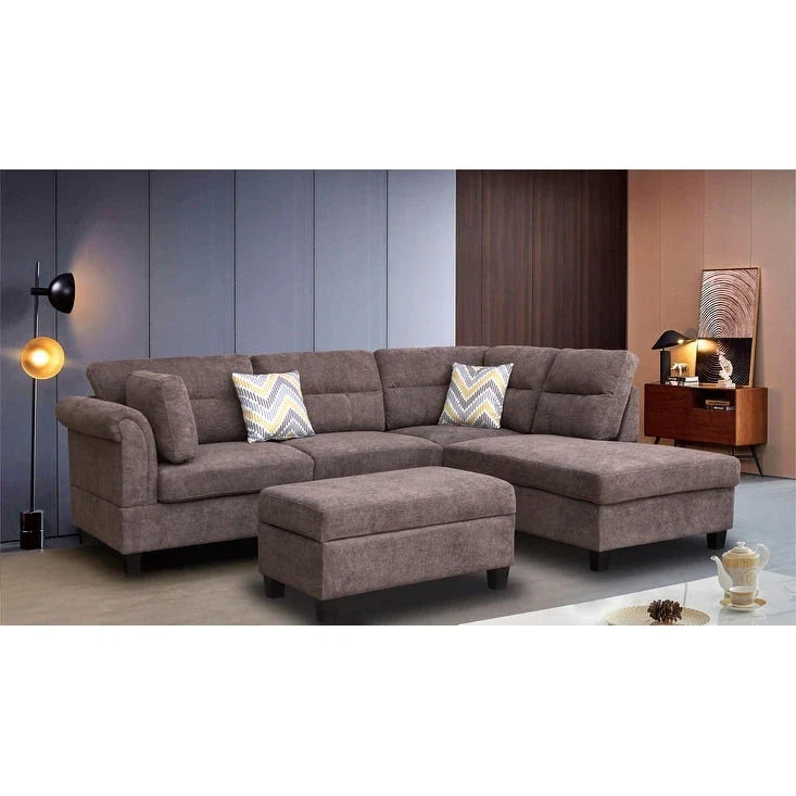 Diego 103.5 Fabric Sectional Sofa with Right Facing Chaise, Storage Ottoman, and 2 Accent Pillows