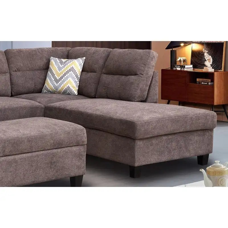 Diego 103.5 Fabric Sectional Sofa with Right Facing Chaise, Storage Ottoman, and 2 Accent Pillows