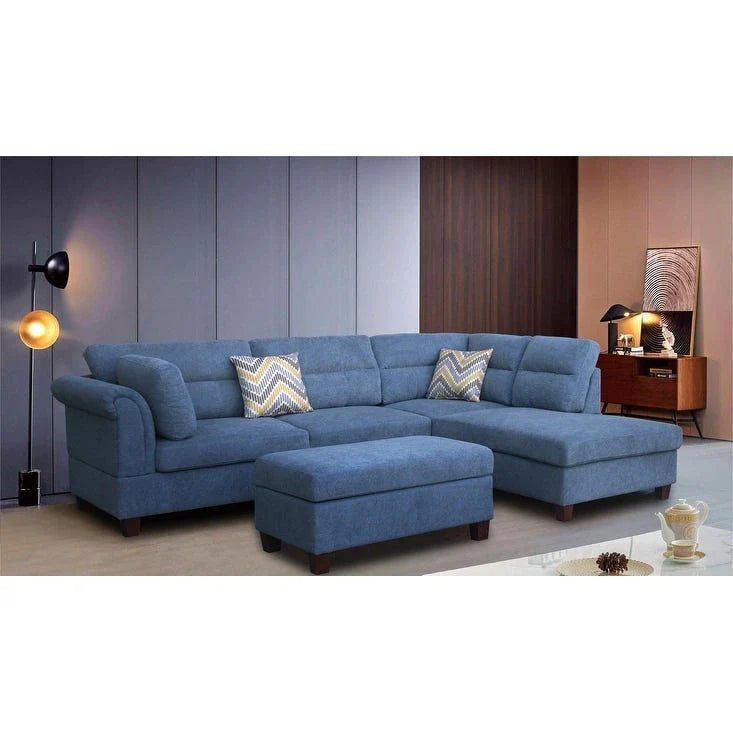 Diego 103.5 Fabric Sectional Sofa with Right Facing Chaise, Storage Ottoman, and 2 Accent Pillows