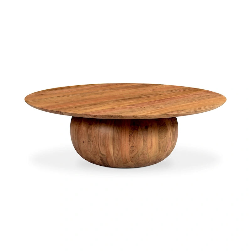 Aurelle Home Modern Solid Acacia Wood Round Base Coffee Table