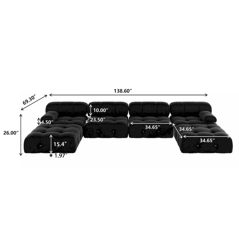 Black Velvet Free Combination Modular Sectional Sofa