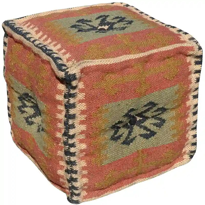 HERAT ORIENTAL Handmade Indo Wool and Jute Kilim Pouf