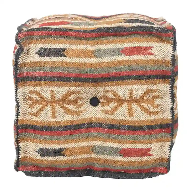 HERAT ORIENTAL Handmade Indo Wool and Jute Kilim Pouf