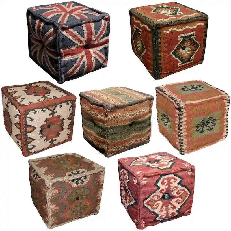 HERAT ORIENTAL Handmade Indo Wool and Jute Kilim Pouf