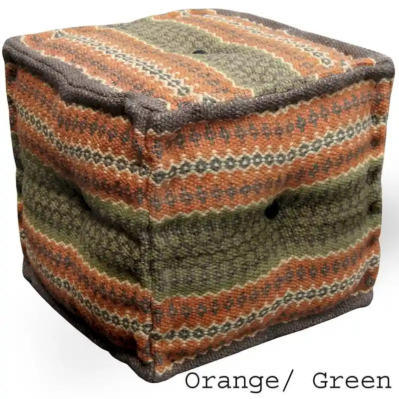 HERAT ORIENTAL Handmade Indo Wool and Jute Kilim Pouf