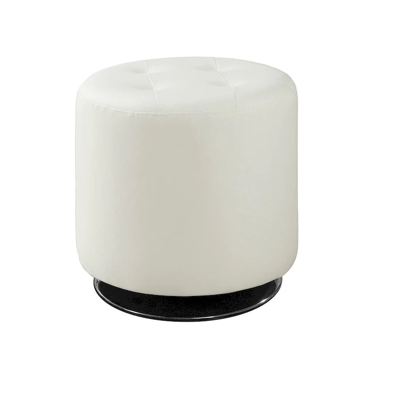 Round Leatherette Upholstered Ottoman