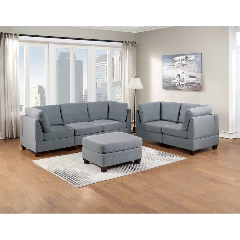 Linen-Like Fabric Upholstered Cocktail Ottoman
