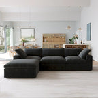 Black Commix Down Filled Overstuffed Sectional Sofa with Ottoman