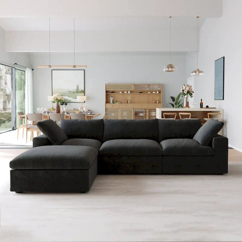 Black Commix Down Filled Overstuffed Sectional Sofa with Ottoman