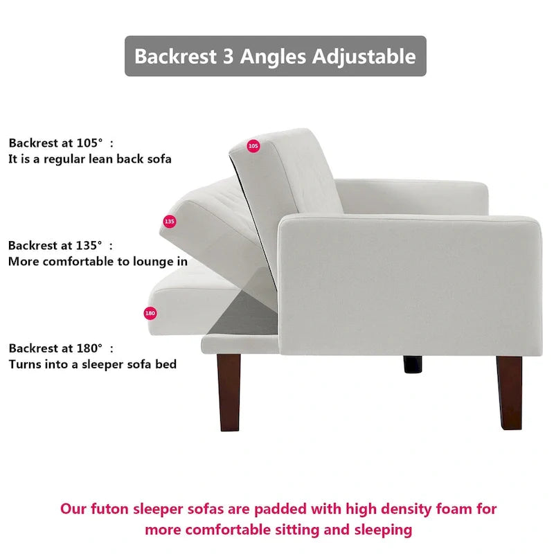 PU Futon Sofa Couch for Living Room Convertible Faux Leather Upholstered Futon Sleeper Sofa Bed Channel Tufted Bedroom Futons
