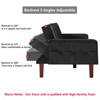 PU Futon Sofa Couch for Living Room Convertible Faux Leather Upholstered Futon Sleeper Sofa Bed Channel Tufted Bedroom Futons