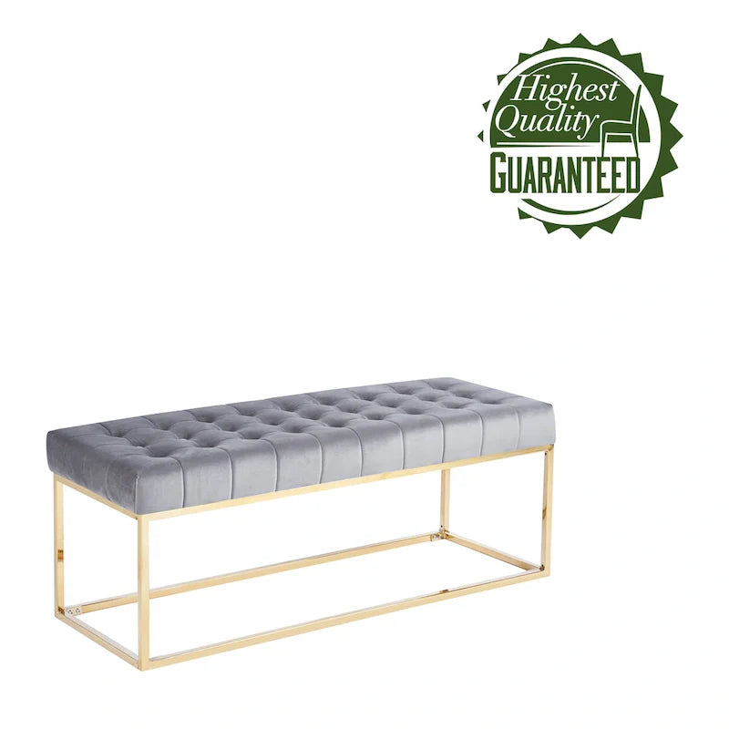 Porthos Home Wenn Tufted Velvet Bench with Gold Chrome Legs