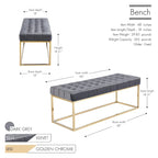 Porthos Home Wenn Tufted Velvet Bench with Gold Chrome Legs