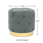 Adeco Round Velvet Ottoman Vanity Footrest Stool Gold Plating Base