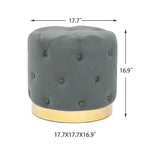 Adeco Round Velvet Ottoman Vanity Footrest Stool Gold Plating Base
