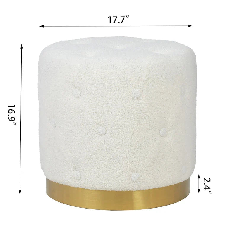 Adeco Round Velvet Ottoman Vanity Footrest Stool Gold Plating Base