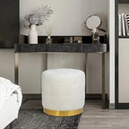 Adeco Round Velvet Ottoman Vanity Footrest Stool Gold Plating Base