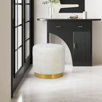 Adeco Round Velvet Ottoman Vanity Footrest Stool Gold Plating Base