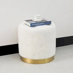 Adeco Round Velvet Ottoman Vanity Footrest Stool Gold Plating Base