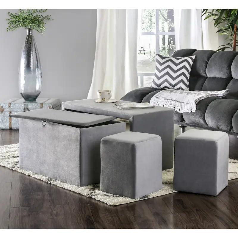 Cole Contemporary Faux Leather 4-Piece Nesting Bench and Ottoman Set by Furniture of America