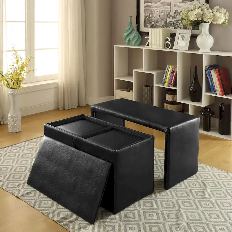 Cole Contemporary Faux Leather 4-Piece Nesting Bench and Ottoman Set by Furniture of America