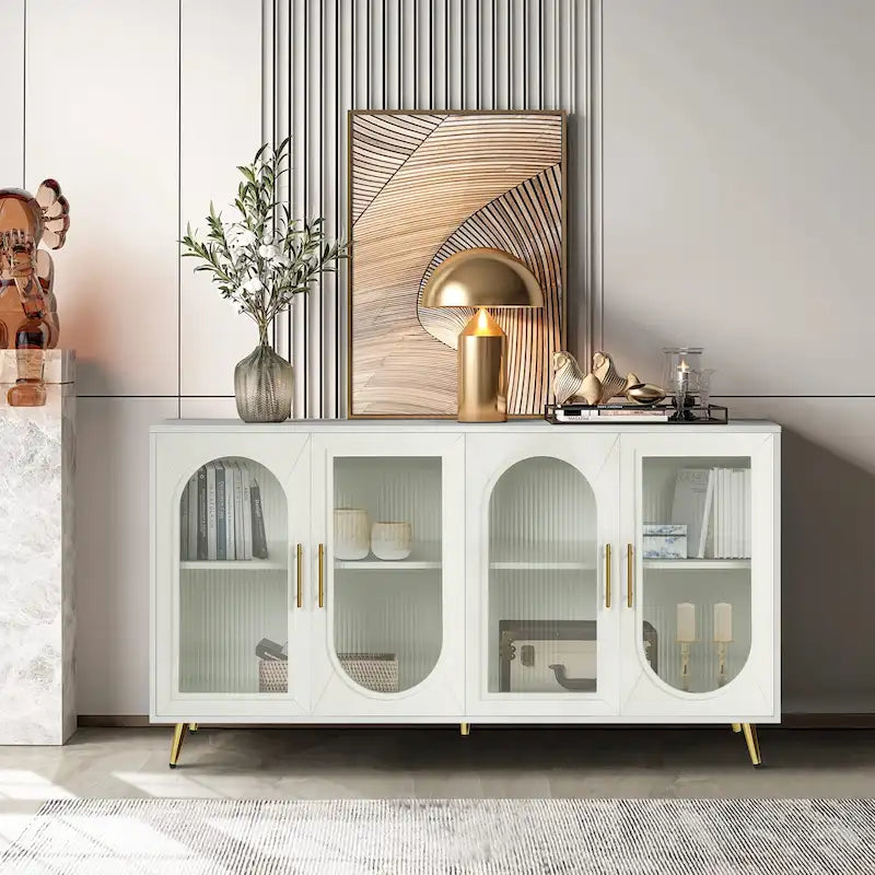 Wood TV Stand with Storage Cabinet and Adjustable Shelves - N/A